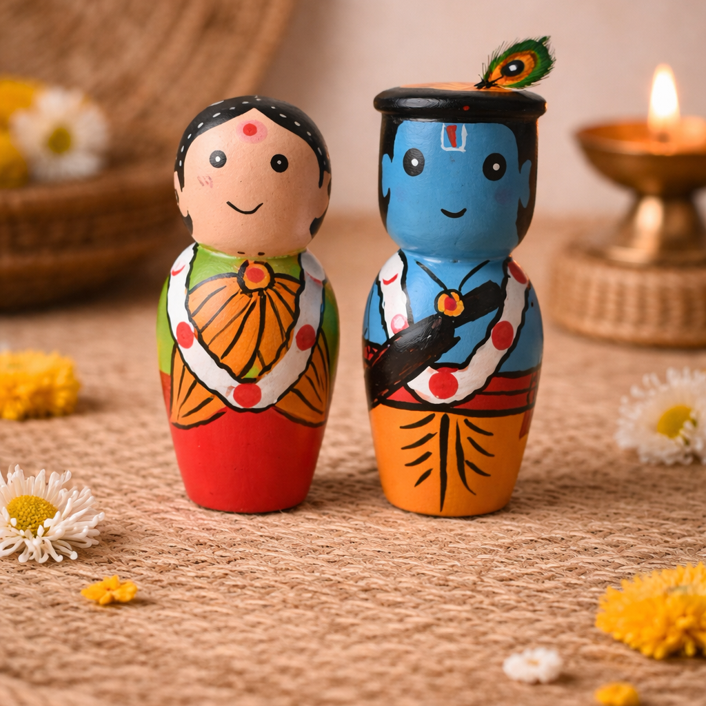 Radha Krishna Wooden Doll Set