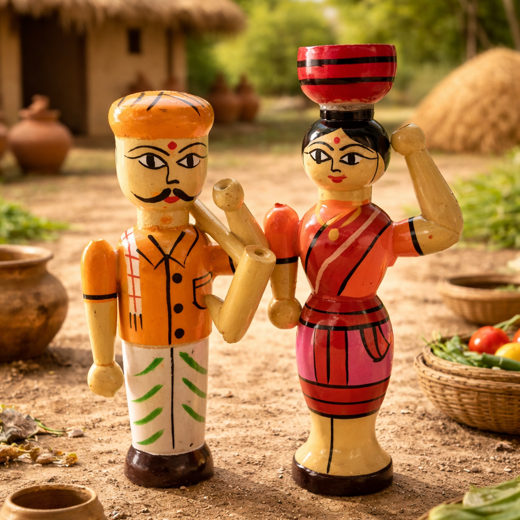 Traditional Village Couple Wooden Dolls