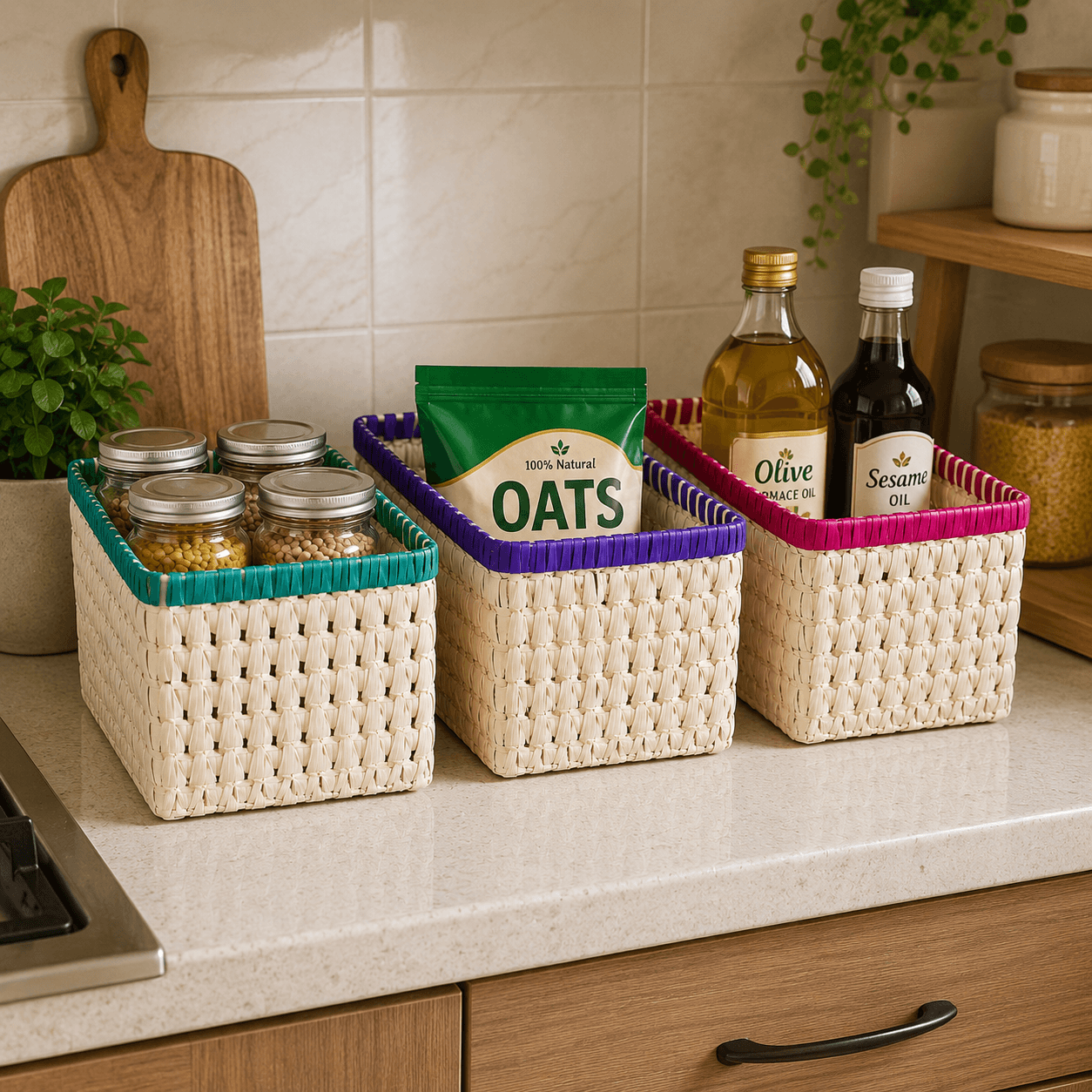 Handwoven Palm Leaf Organizer Basket