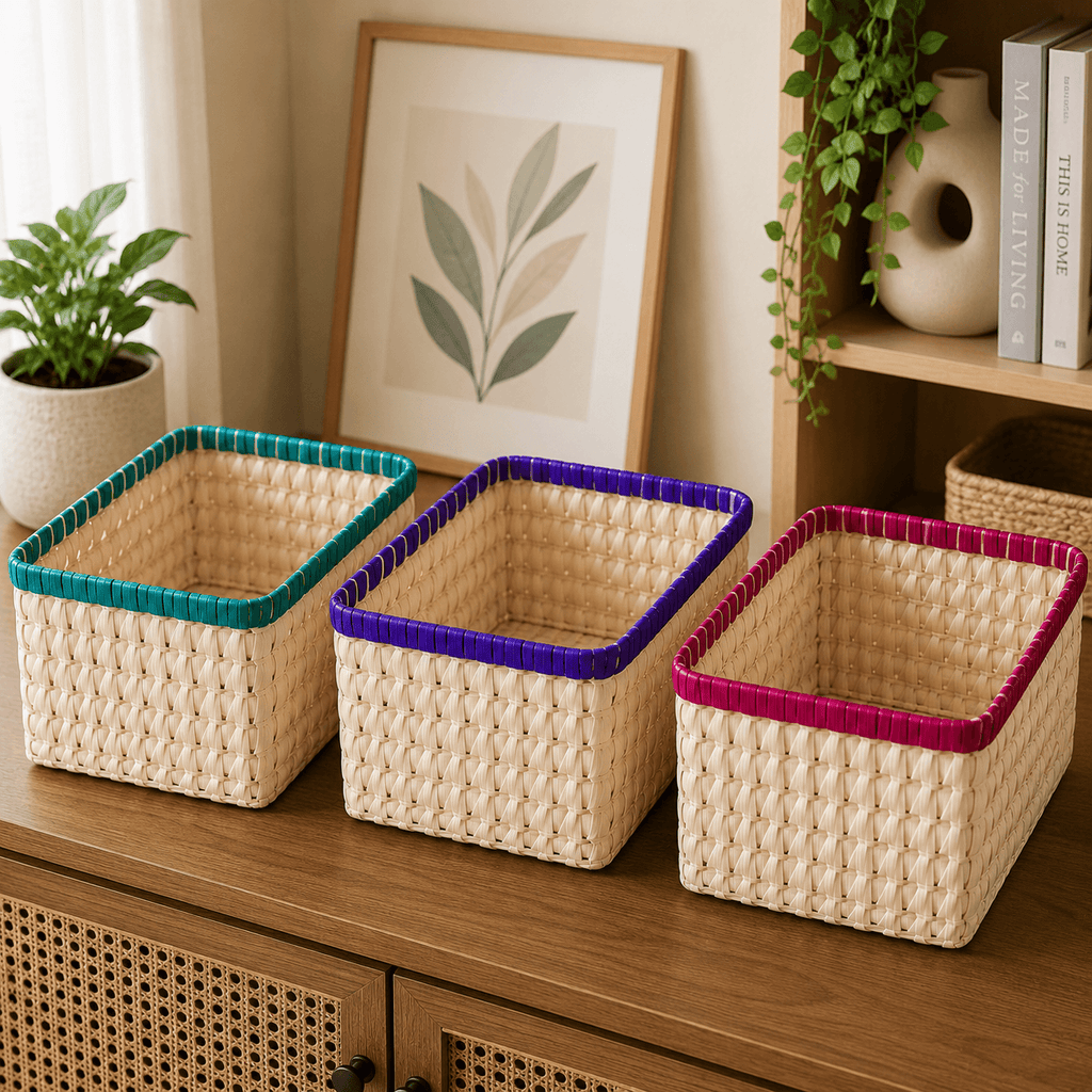 Handwoven Palm Leaf Organizer Basket