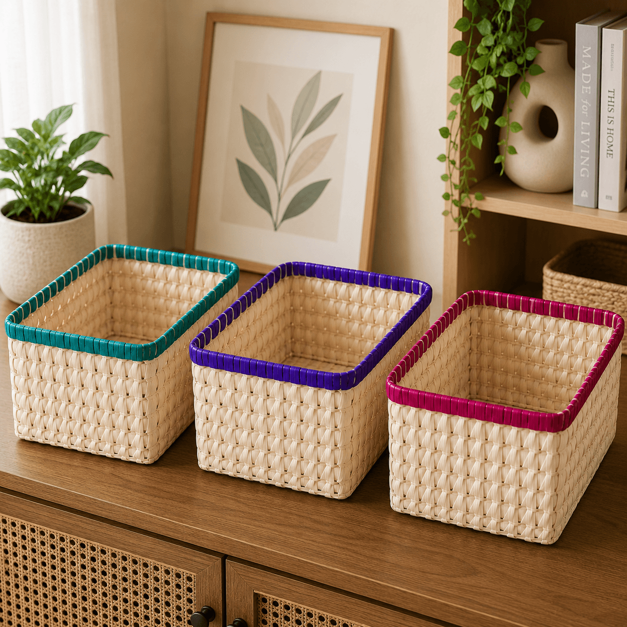 Handwoven Palm Leaf Organizer Basket